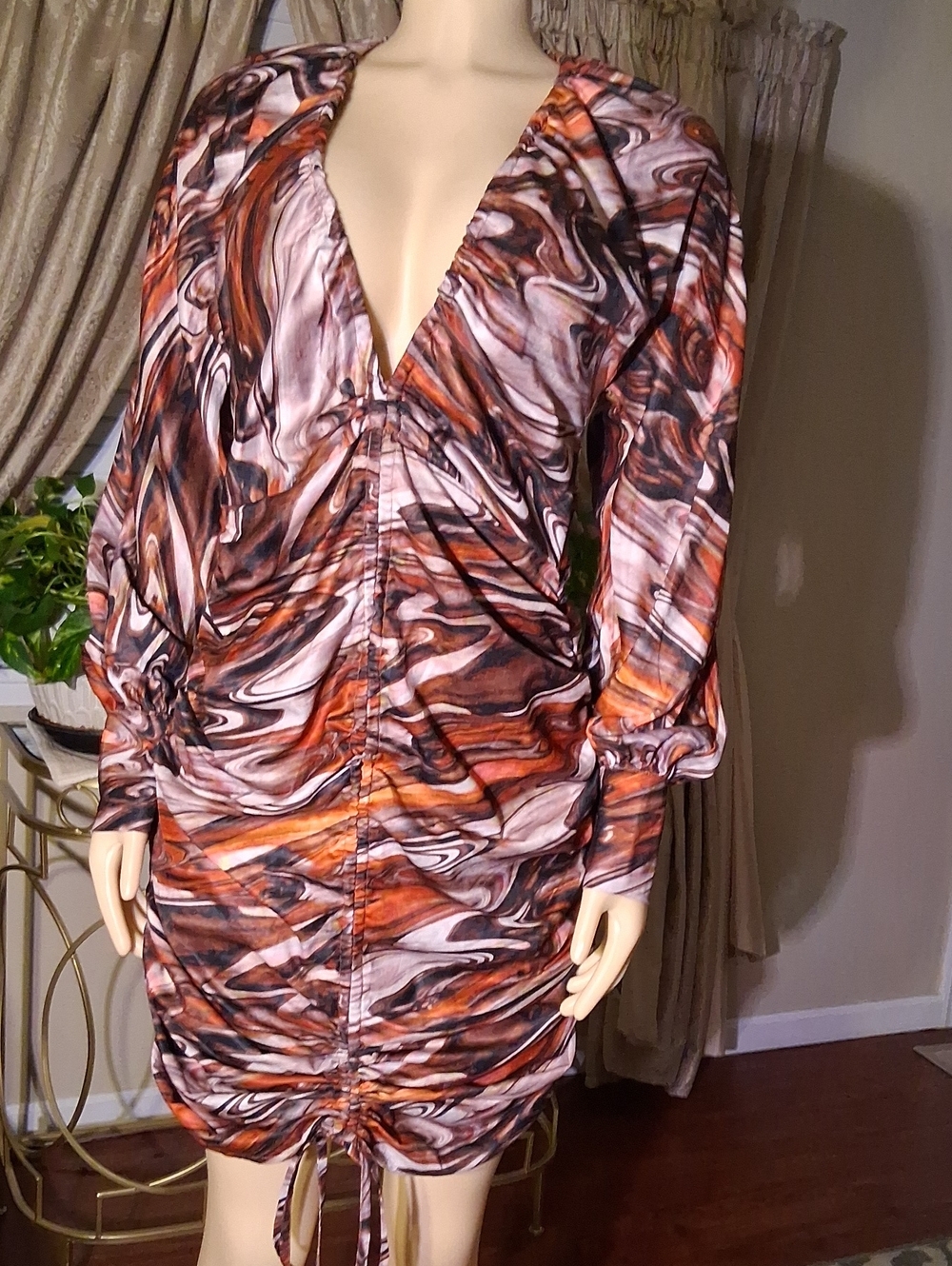 PrettyLittleThing Brown Abstract Marble Print Mini Dress Size 8